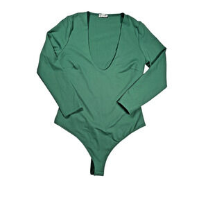 Intimately Free People Bodysuit Sz Small Close Call Duo Thong Deep V Green